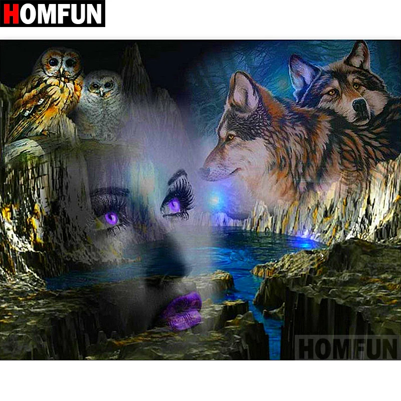 Алмазная 5D Вышивка HOMFUN волк сделай сам вышивка крестиком стразы украшение для