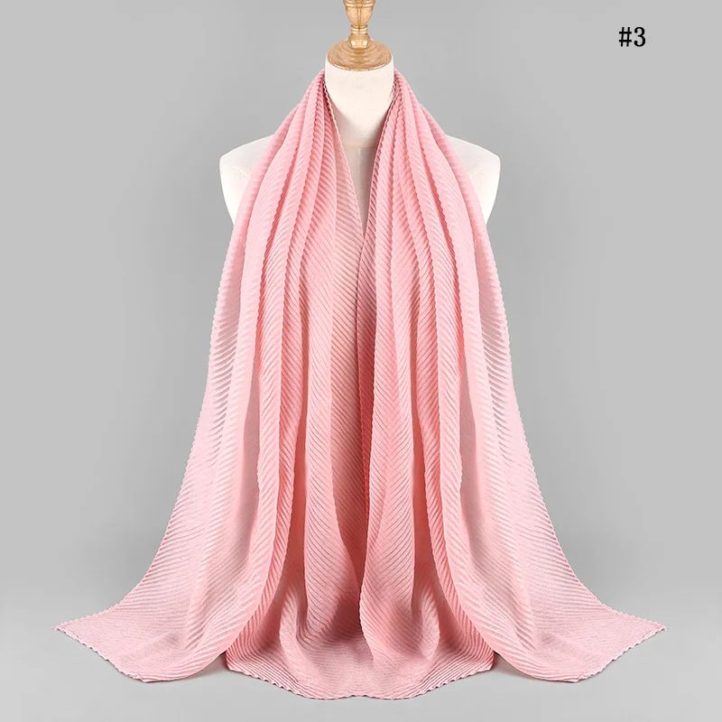 Women Pleated Cotton Hijabs Scarf Plain Wrinkle Crinkle Crimp Shawl Wraps Stole Muffler Muslim Hijab Headscarf 22Color 180x80cm - Цвет: 3 pink