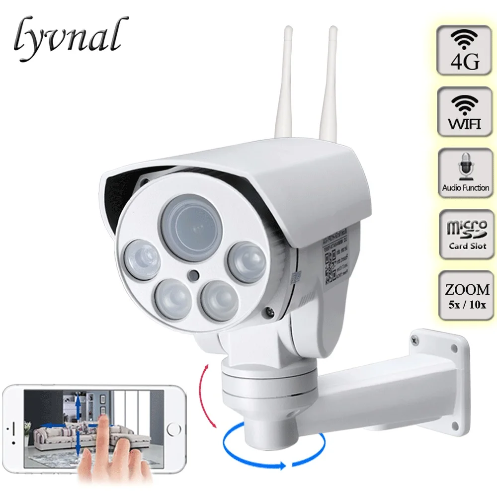 

4G 3G SIM Card Camera Wifi Outdoor PTZ HD 1080P Bullet Camera Wireless IR 50M 5X 10X Zoom Auto Focus CCTV Wifi IP Camera Audio