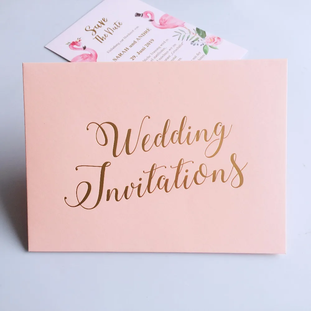  Gold Foil Printing Wedding Invitation Cards for Luxury Wedding Theme Pink Swan Invitation With Enve - 32879369467