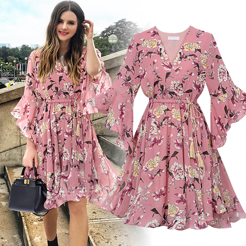 Plus 5XL 2018 Fashion Spring Women's Dresses Female Casual Style Slim Sweet V-Neck Tie Fashion Loose Print Tops Hots D86921L Plus 5XL 2018 Fashion Spring Women's Dresses Female Casual Style Slim Sweet V-Neck Tie Fashion Loose Print Tops Hots D86921L