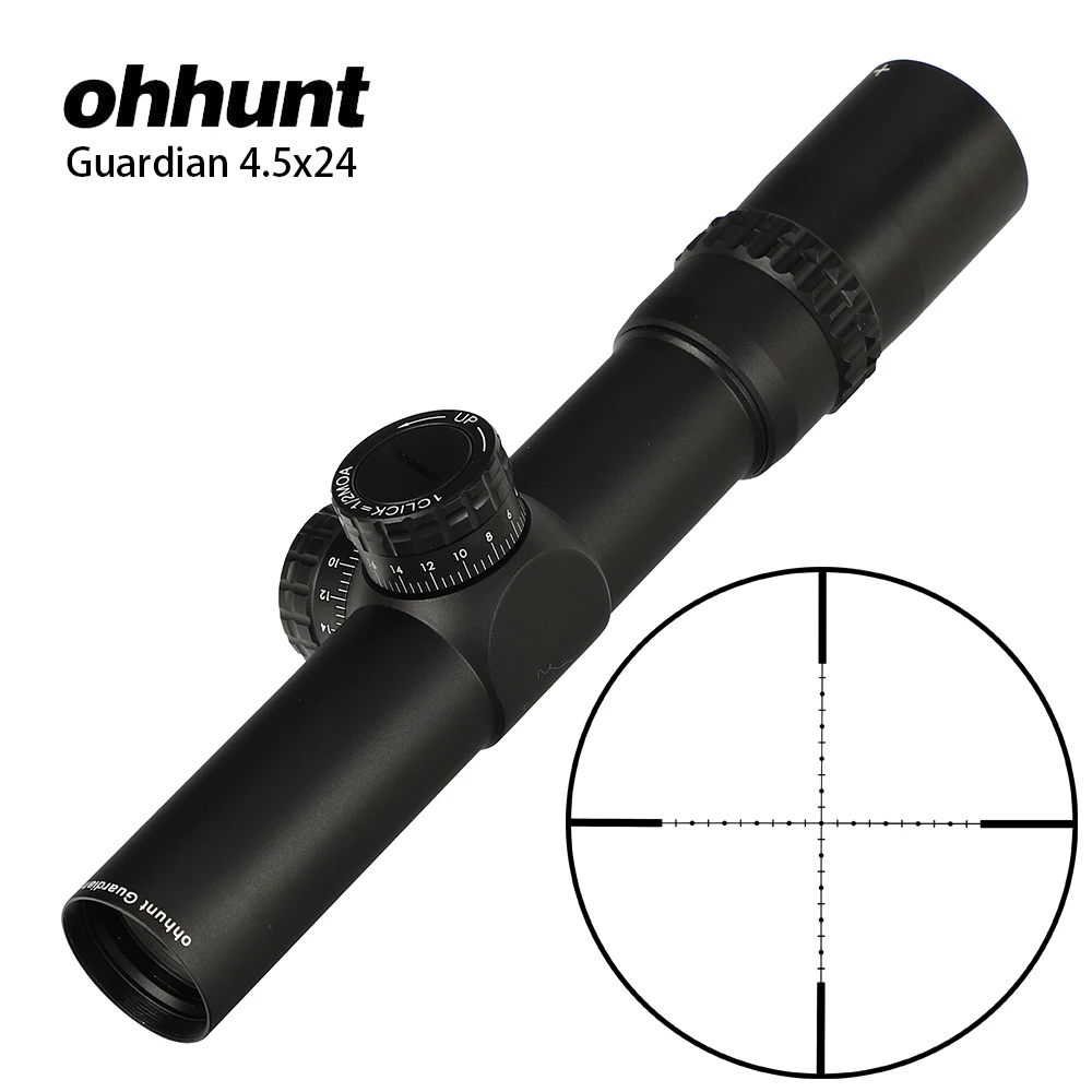 

ohhunt Guardian 4.5x24 Hunting Rifle Scope 30mm Tube Tactical Optics Sight 1/2 Half Mil Dot Reticle Turrets Reset Riflescope