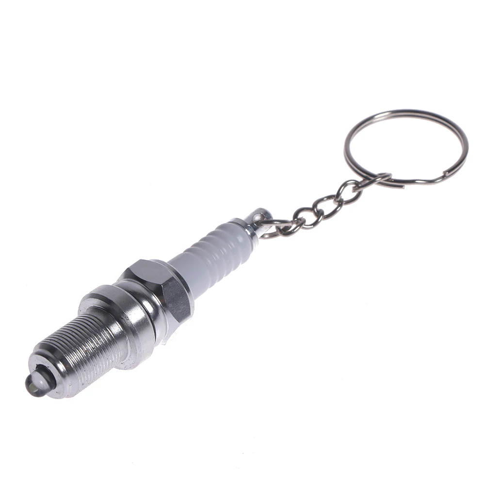 

High Quality Car Key Chains Key Ring Case Unisex Novelty LED Light Spark Plug Mini Outside Keychain