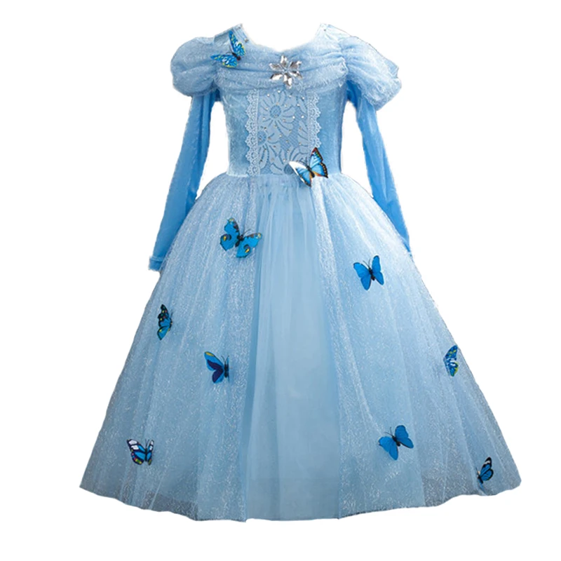 

Cosplay Cinderella Dress Girl Costume Long Sleeve Butterfly Kids Dresses for Girls Princess Children Halloween Party Vestidos