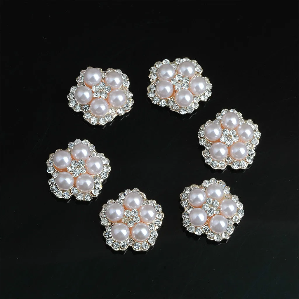 10pcs Decorative Flower Pearl Rhinestone Beads Flatback Button Embellishment