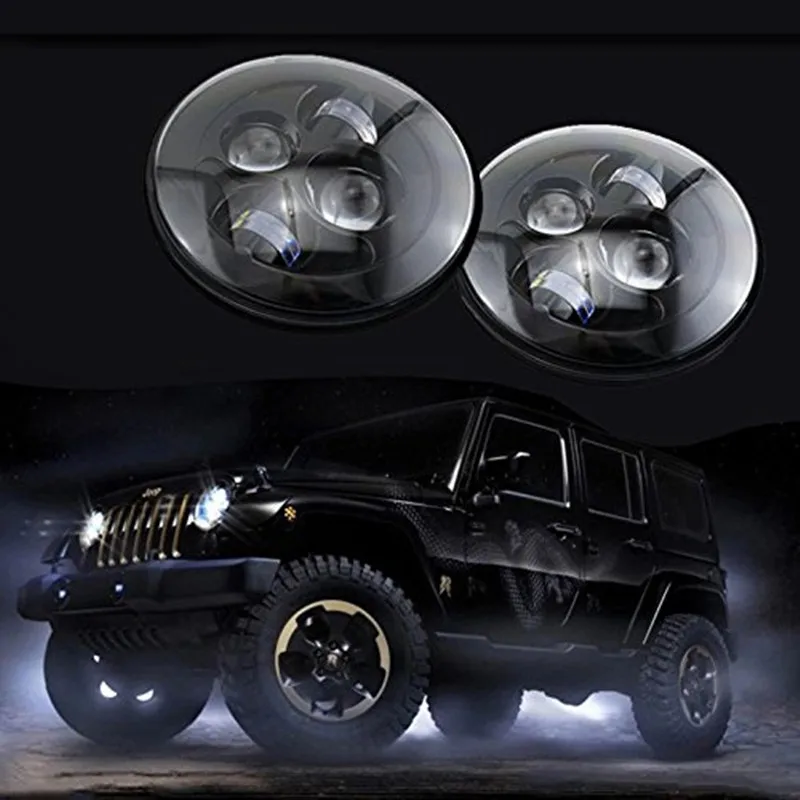 

2pcs X Black Bezel 40W High Power For UAZ Hunter 7" Round LED Headlights w/ Dual Low, High Beam For Lada 4x4 urban Niva
