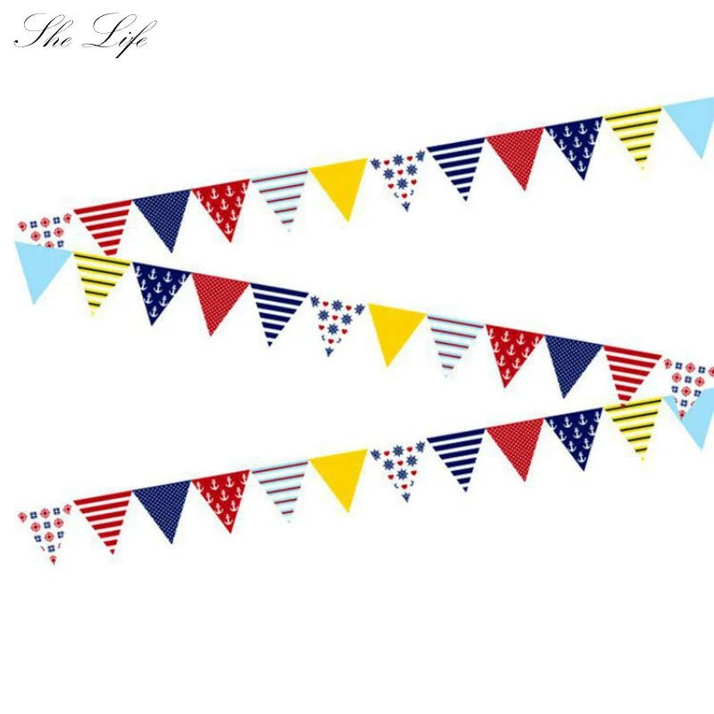 DIY Flower Ornaments Navy Style Baby Shower Tent Decoration Birthday Party Paper Banners Boat Anchor Bunting