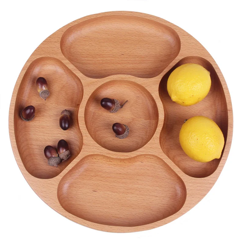 Wood-Snack-dish-Five-lattice-Family-fruit-dessert-dish-Whole-grains-plate-Unbreakable-Simple-home-party (4)