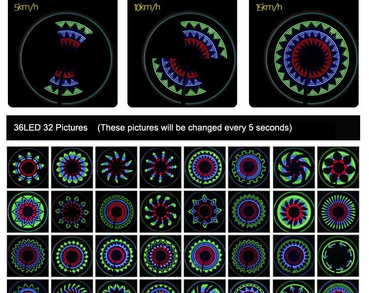 Clearance Leadbike Bicycle Wheel Light 32 Patterns 36 LED Flash Valve Cap Light Waterproof Road MTB Mountain Bike Spoke Tire Light 6