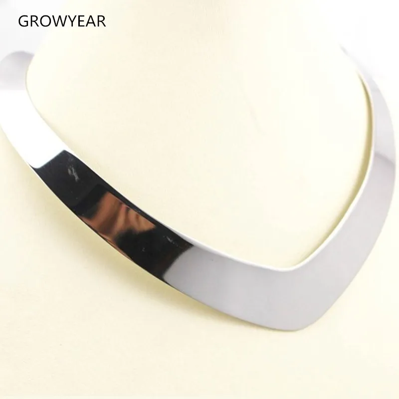 Silver Color Bohemia Women Collars 1CM WideStainless Steel Cuff Heart Circle Necklace For Clothing Accessories for