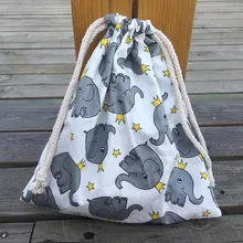 1 шт. хлопковая саржевая сумка-Органайзер на шнурке вечерние подарочные сумки с принтом слона белая основа YL408d YILE