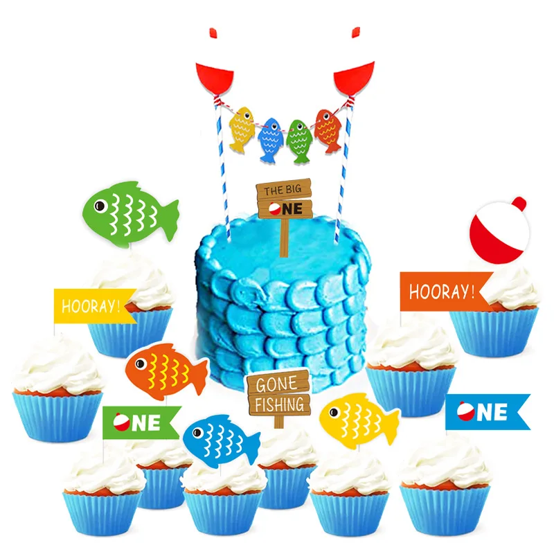 Ocean Theme Party Fish Banner Cake Topper Children Happy Birthday