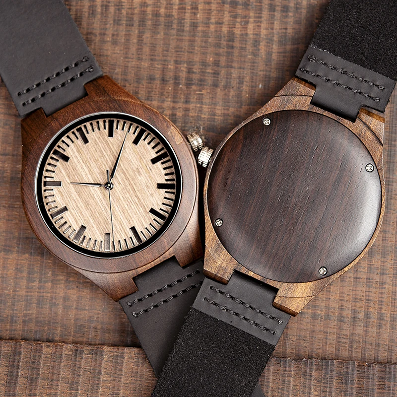 2019 Top Brand BOBO BIRD Luxury Men Watch relogio masculino Black Wood Watches Quartz Wristwatch Soft Leather Band C-F08