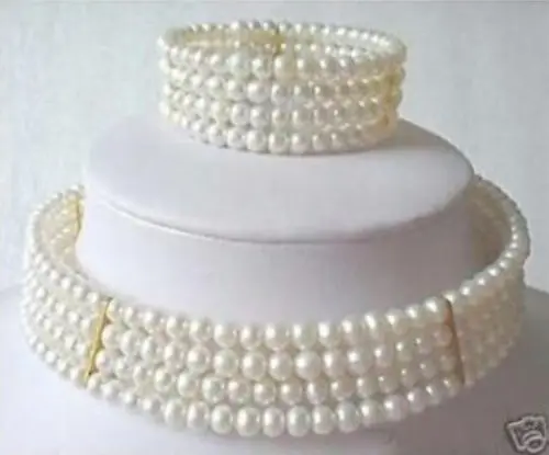 

shippingStuning New 6-7mm White Pearl Necklace Bracelet set (A0423) -Bride jewelry free shipping