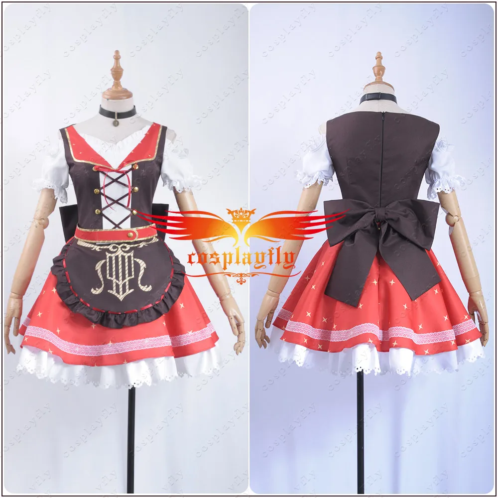 x_01Game LoveLive!Sunshine!! Aqours Bremen Band Kurosawa Dia Cosplay Costume Women Short Sleeve Dress Apron Red Skirt Socks Hairpin (1)