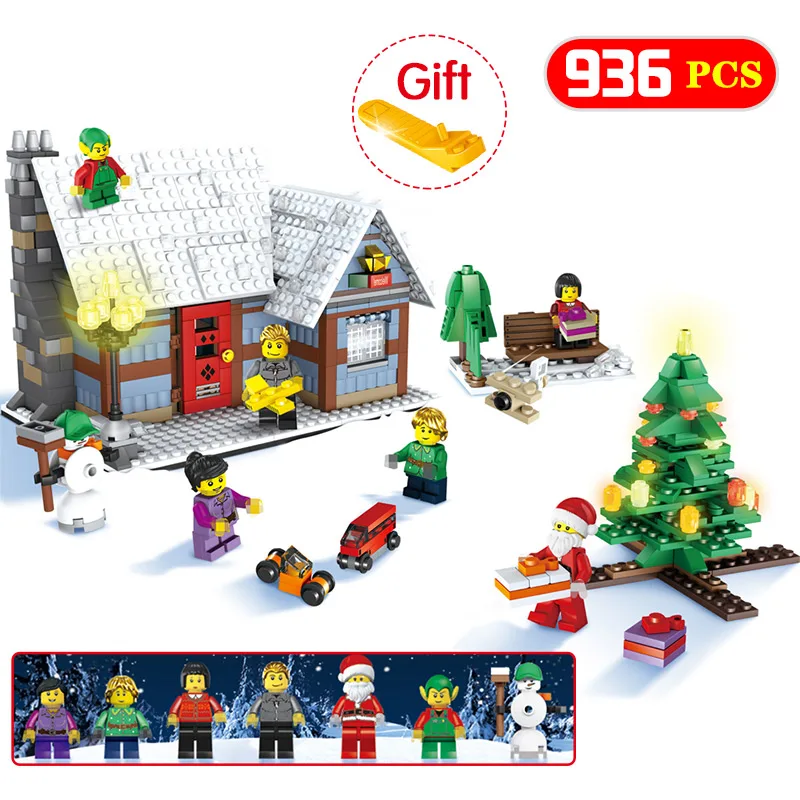 

New Creator Christmas Series Hut Christmas Tree Compatible LegoING Winter Village Cottage Santa Claus Building Blocks Bricks Toy