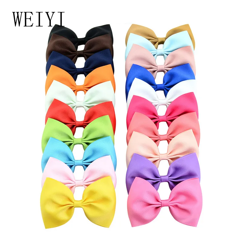 

4 Inches Hairpin Headwear Solid Boutique Grosgrain Ribbon Girl Small Bow Elastic Hair Tie Clip Band Bow DIY Hair Accessories 841