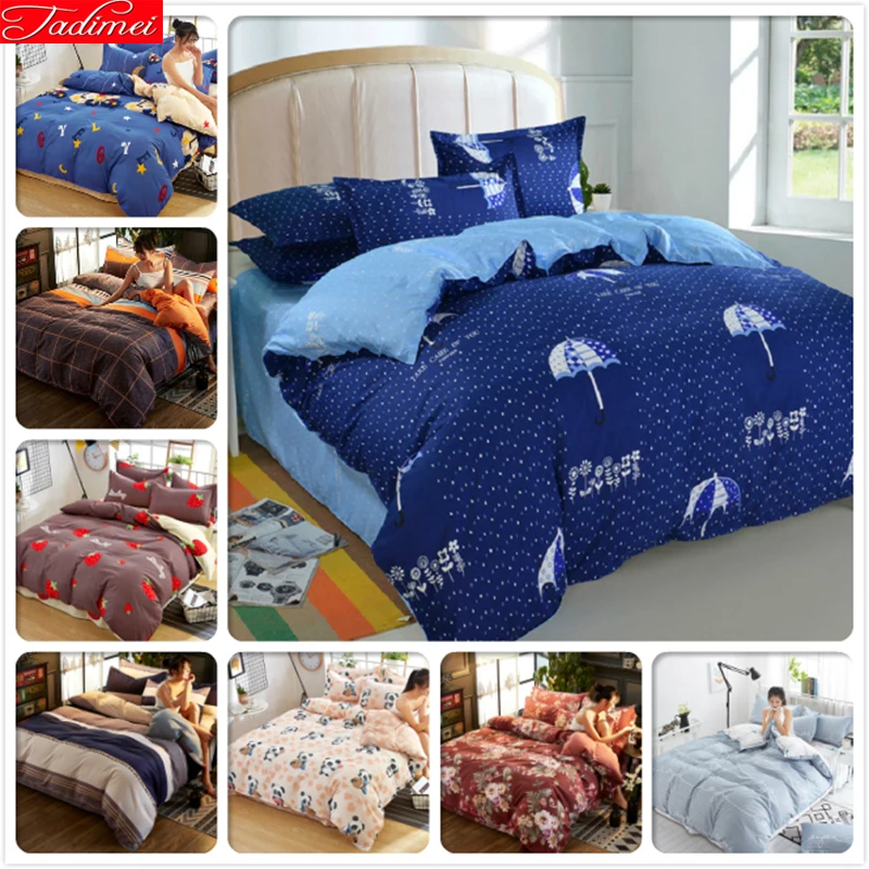 cheap New Soft Comfortable Blue Duvet Cover 3 4 pcs Bedding Set Adult Kids Child Bed Linens Single Double Queen King Big Size 200x230