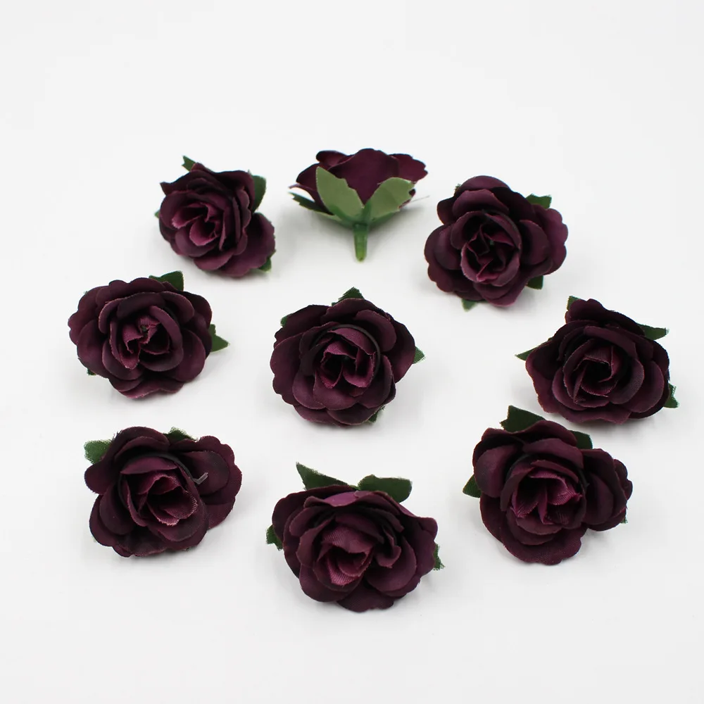 20 шт./лот, 3,5 см, мини шелковые искусственные цветы с розами, свадебные украшения для дома, гирлянды "сделай сам", скрапбук, цветы для рукоделия - Цвет: Бургундия