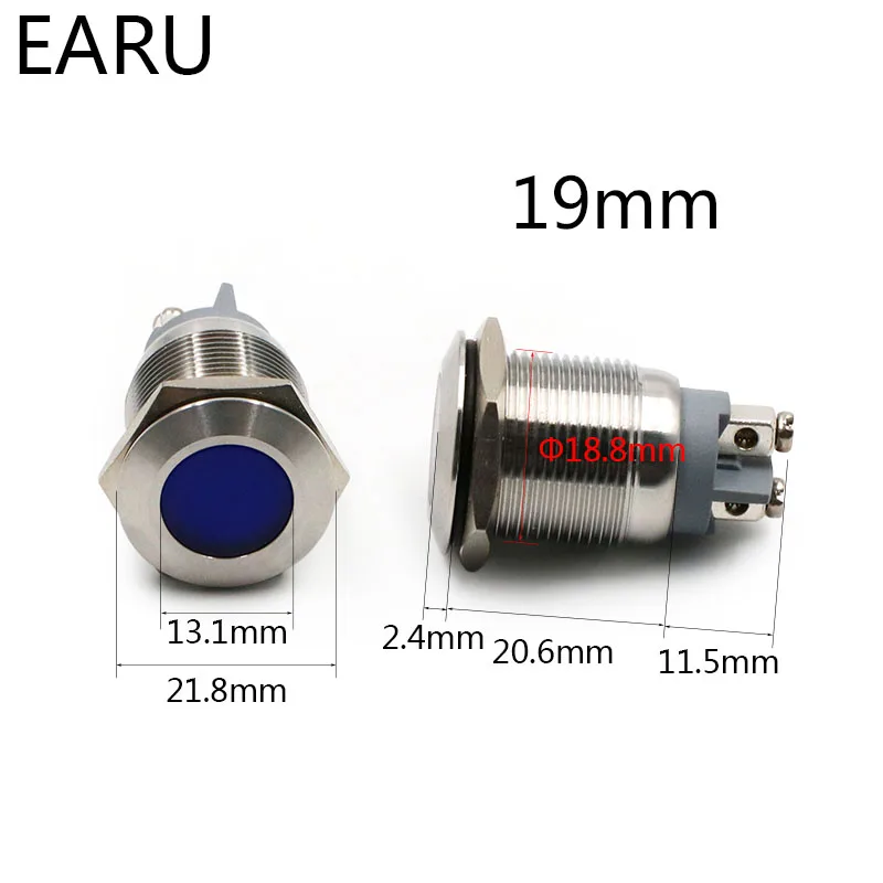16 мм 19 мм 22 мм 25 мм 28 мм 30 мм Водонепроницаемый IP67 светодиодный металлический Индикатор Пилот сигнал Предупреждение лампа светильник 5V 12V 24V 110V 220V красные, синие