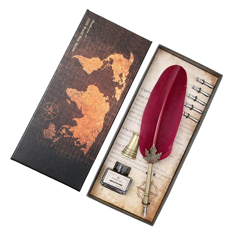 

1Set Calligraphy Feather Dip with 5 Nib Gift Quill Pen Writing Ink Set Gift Box Wedding Fountain Pen Design New Dawegama