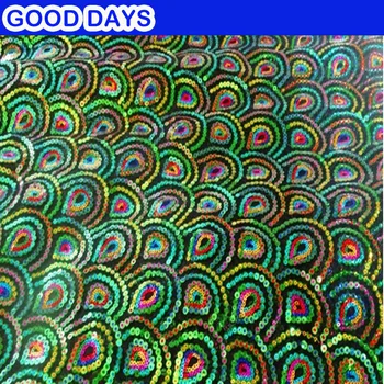 

1.3 meter (55") width glitter Peacock sequin lace fabric for sequin skirt Fashion Green Sequin glitter fabric thick Mesh Sequin