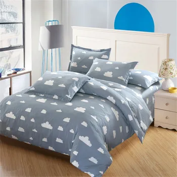 

Gray white Cloud Bedding set Printed Twill full queen king Cotton Fabric duvet cover set Bed flat sheet pillowcase kid boys gift