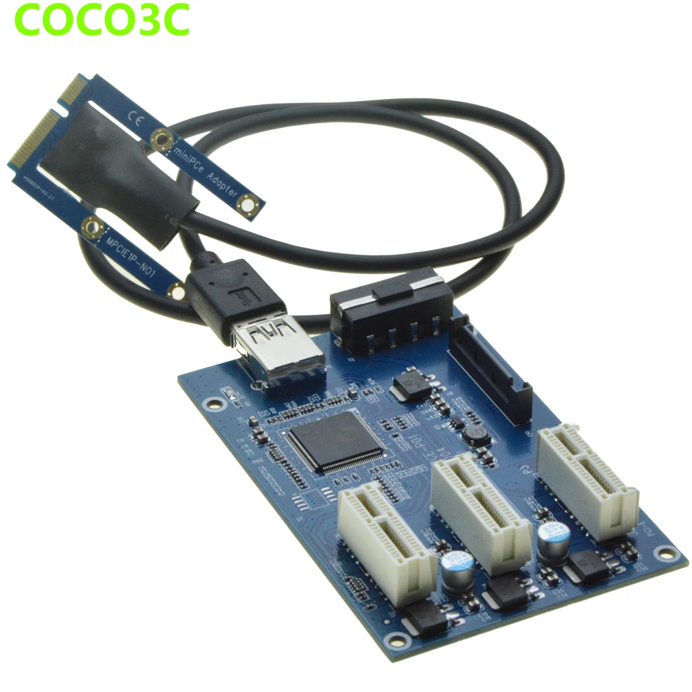 Mini PCIe 1 to 3 PCI express 1X slots Riser Card Mini ITX to external 3 ...