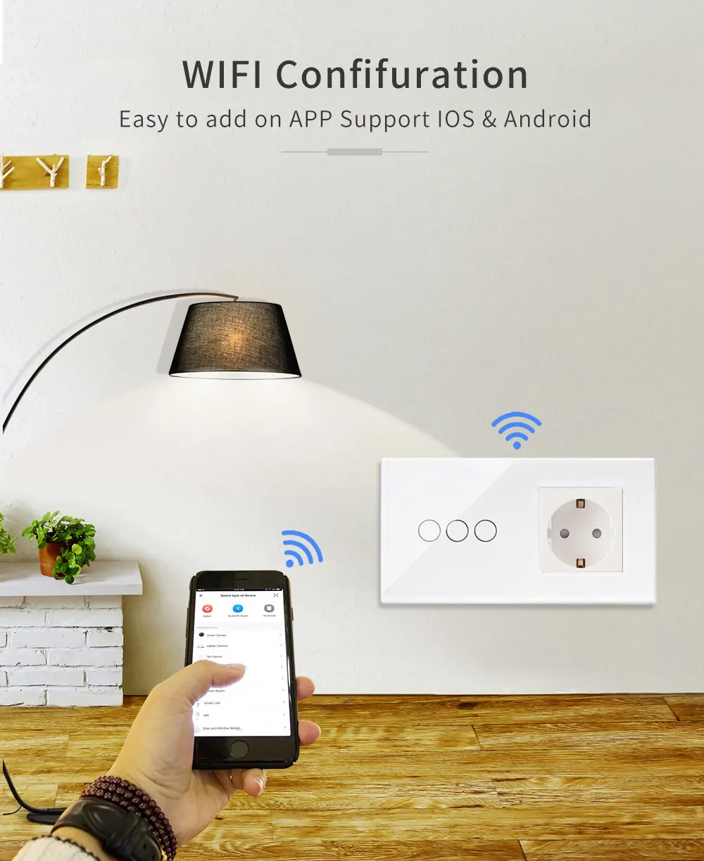 Interruptor de Toque Padrão da ue Controle sem Fio por Tuya Bingoelec Gang 1 Vias Painel Vidro Cristal Alemanha Tomada Interruptor Parede App wi fi 3 6 Cheap Interr.
