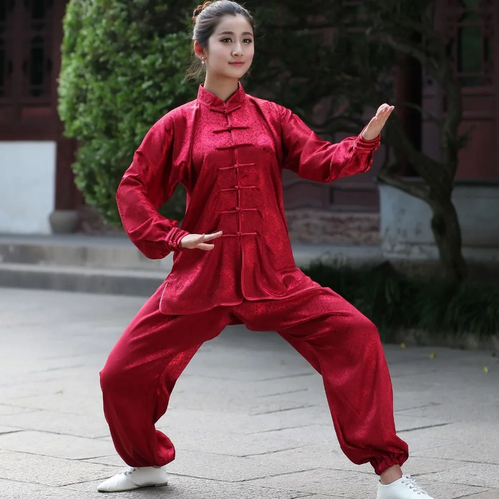 New Print Red Chinese Women's Kung Fu Suit Traditional Female Satin Tai Chi Wu Shu Set XXS XS S