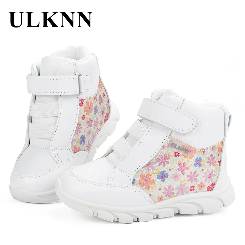 

ULKNN Sneakers For Girls Sport Shoes Kids Sneakers Girls Brand Flowers Pattern Soild Simple Fashion chaussure White Size 20-25