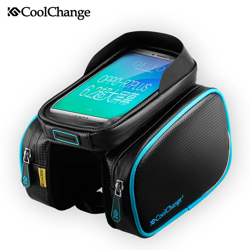 CoolChange Bicycle Frame Front  Head Top Tube Waterproof  Bike Bag&Double IPouch Cycling For 6.0 in Cell Phone Bike Accessories