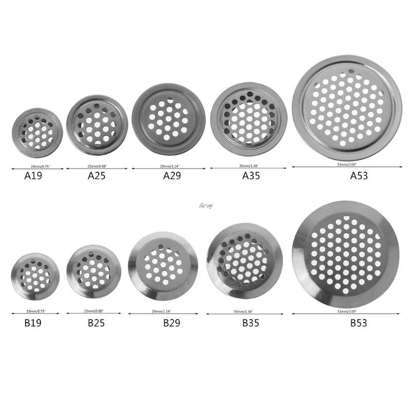 1 шт. вентиляционная решетка из нержавеющей стали с отверстиями для вентиляционного отверстия круглой формы 19 мм, 25 мм, 29 мм, 35 мм, 53 мм