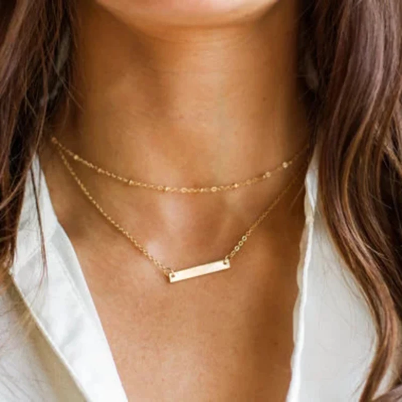 Long Bar Necklace Handmade Jewelry Custom Gold Filled Choker Pendants