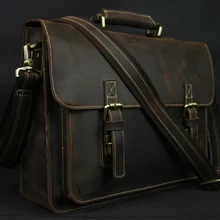 Винтажный кожаный мужской портфель Crazy Horse, сумка для ноутбука, деловая сумка, портфель из натуральной кожи, мужская сумка через плечо, сумка через плечо