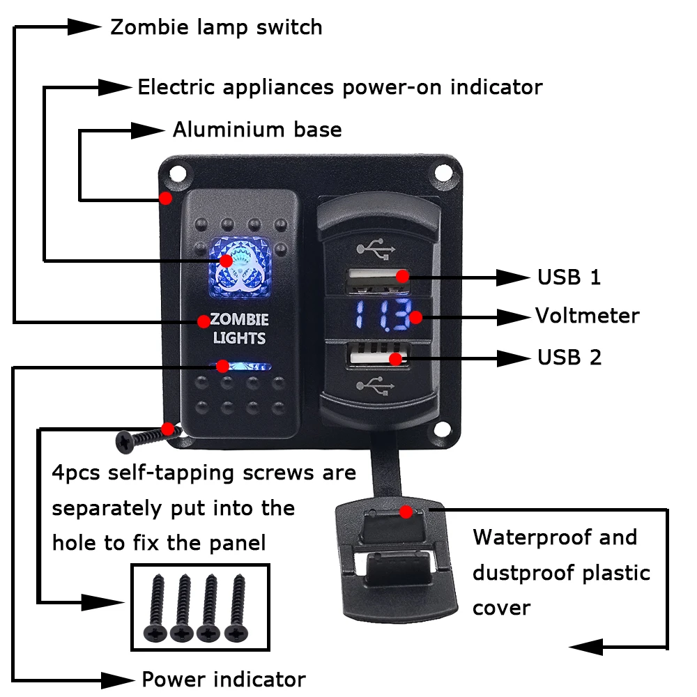 4.2A двойной USB 5 PIN Zombie переключатель лампы комбинированная панель для автомобиля