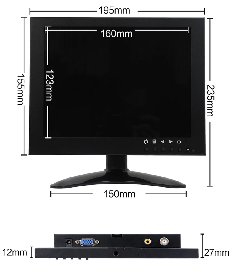 Wearson 8 Inch Metal LCD Monitor Quad BNC VGA AV Input 43 HD With Bracket With VESA Hole for PC CCTV Medical Home Security etc (12)