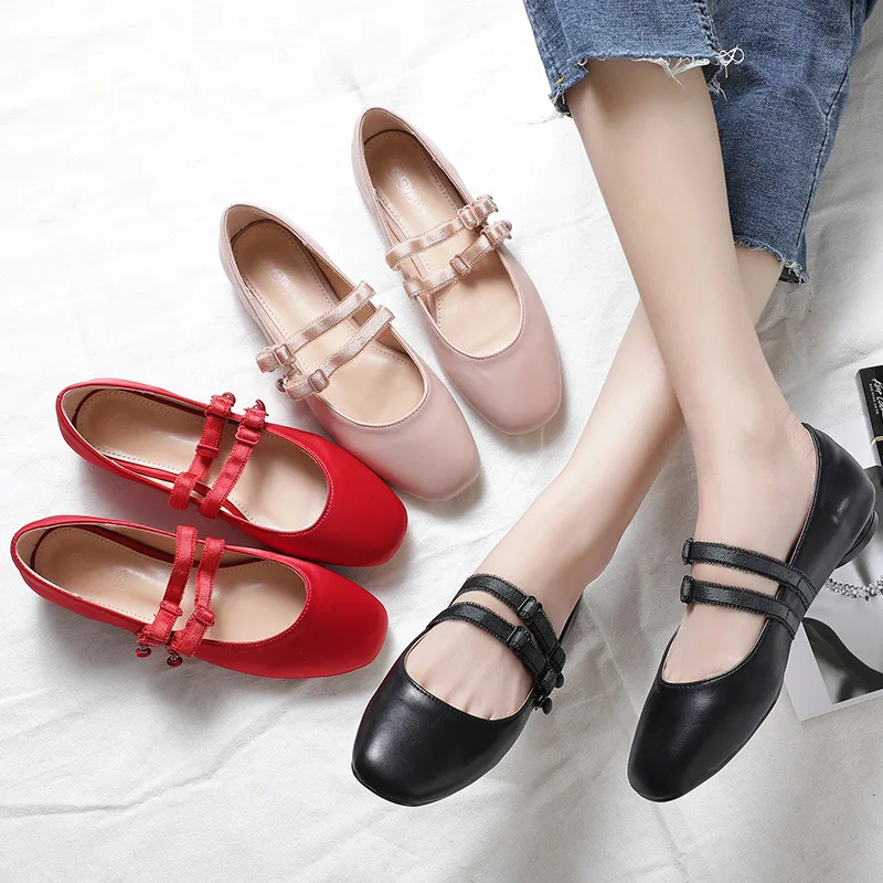 Retro ballet shallow flats women microfiber soft leather college girl