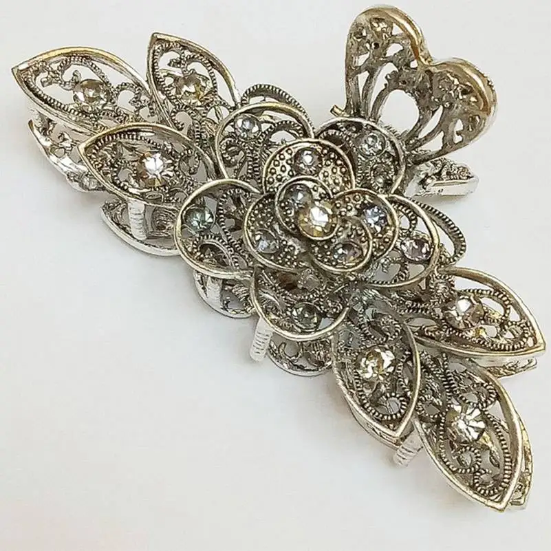 Fashion Rhinestone Crystal Flower Hair Claws Clips Clamps Hair Accessories Retro Women Clamp Barette for bride 9*3.5cm hair accessory hair clip jewelry accessories