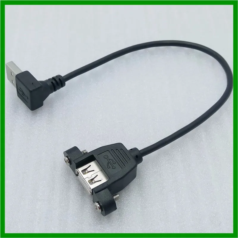 90 градусов под прямым углом USB 2,0 Мужской разъем к женскому удлинительному кабелю 25 см с отверстием для монтажа в панель(с винтом