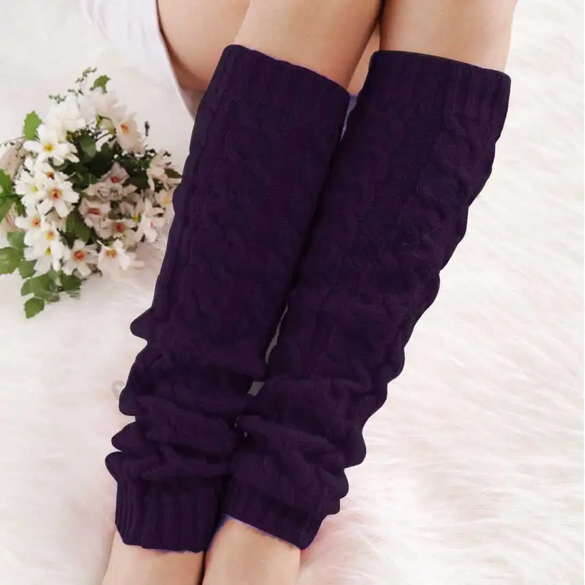 Высококачественные простые женские плетеные гетры; дешевые гетры до колена с отделкой; вязаные гетры; Цвет фиолетовый, серый - Цвет: Purple