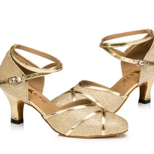 ; Новинка; женские золотистые блестящие бальные для Латинской сальсы Танго Обувь для танцев на высоком каблуке бачаты Обувь для танцев замшевая подошва для занятий бальными