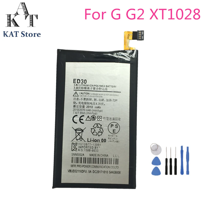 

ED30 2070mAh Phone Battery For Motorola Moto G G2 XT1028 XT1032 XT1033 XT1034 Battery Replacement High Quality AAA Gift Tools