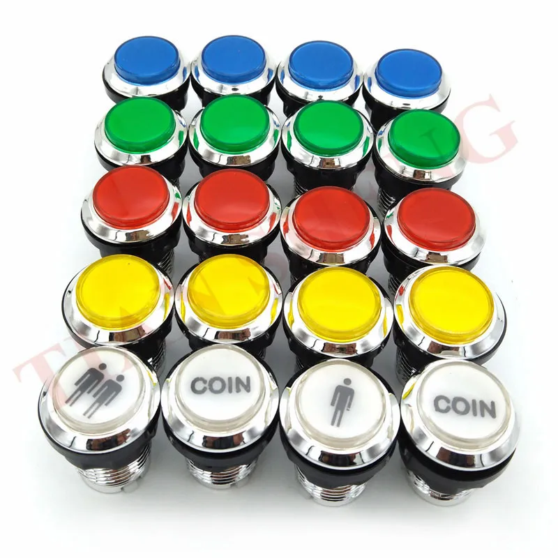 20 шт./лот 1 P/2 P/Coin/хромированное покрытие 5 В/12 в 32 мм светодиодный кнопки с подсветкой с микропереключателями для аркадной игровой машины
