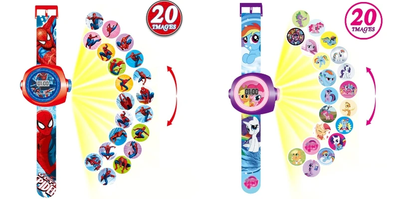 Princess Spiderman Kids Watches 20 Projection Cartoon Pattern Digital Child watch For Boys Girls LED Display Clock Relogio