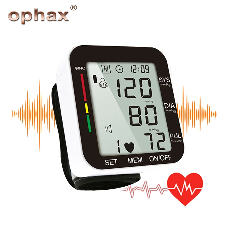 

OPHAX Portable Automatic Blood Pressure Monitor Digital Wrist Sphygmomanometer LCD Display Heart Beat Rate Pulse Meter Measure