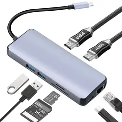 8 в 1 USB C Тип-C к HDMI адаптер с 4 K HDMI RJ45 Riser Card 2 USB 3,0 SD/TF Card Reader VGA Тип-c зарядки Порты и разъёмы