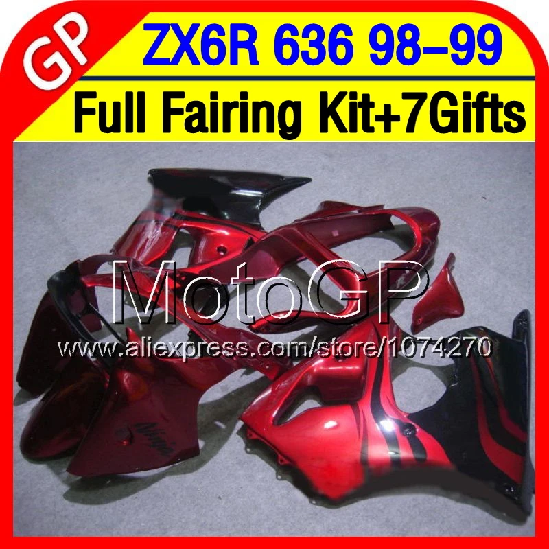 Fairing +7giftsFor KAWASAKI red black NINJA ZX6R ZX 6R 6 R 636 1998 1999 98-99 P6337 ZX636 ZX-636 ZX-6R 98 99 flames | Автомобили и