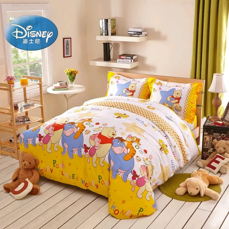 Us 61 19 32 Off Disney Yellow Winnie Bedding Sets Bedroom Decor 100 Cotton Bedsheet Duvet Cover Set 3 4pcs Twin Full Size In Bedding Sets From Home