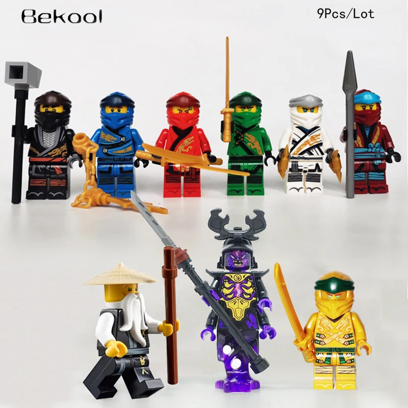 

2019 Ninja Gold Ninja Legacy Lloyd Kai Jay Nya wu mini action figures Weapons Blocks Model 70670 kid Toys 9pcs/lot new